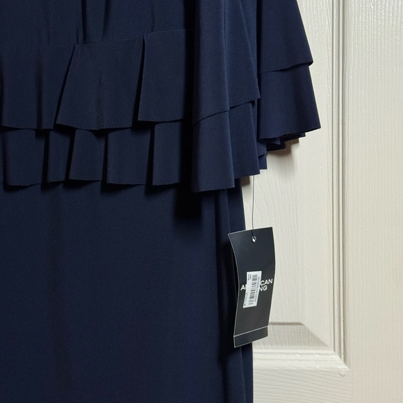 American Living Dark Blue Ruffle Long Sleeve Dress Size 14 - Picture 3 of 9